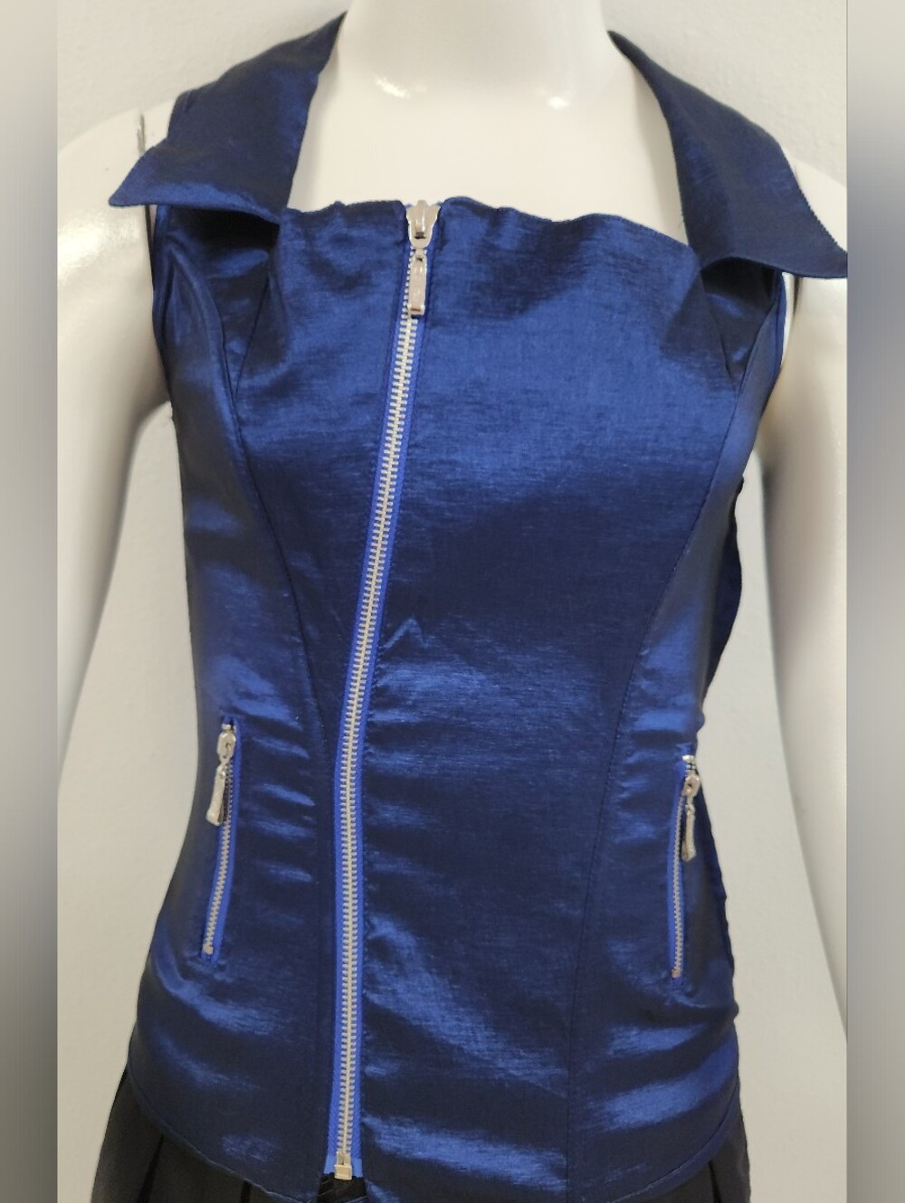 Oh Yes Blue/black Y2K layered shirt Juniors S(fits like xs/xxs) NWT Cyberpunk